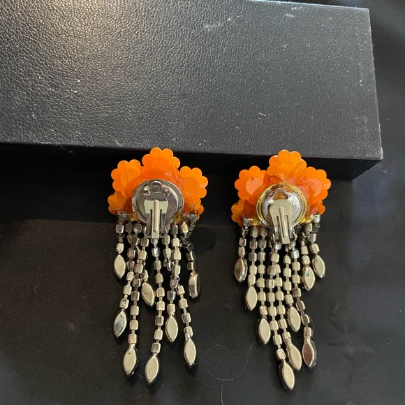 WENDY GELL ART GLASS EARRINGS W/ RHINESTONES - Picture 4 of 4